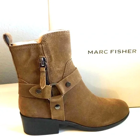NWT MARC FISHER Dalary Harness Ankle Moto Boots Brown Suede SZ 6.5 - Picture 2 of 6